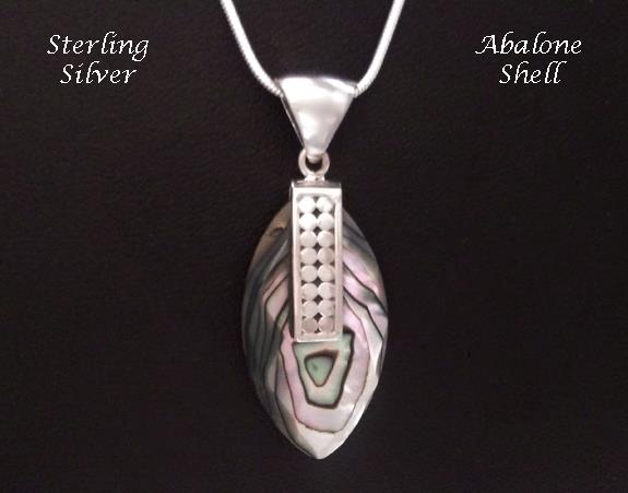 Sterling Silver Necklace Pendant with Abalone Shell, 102 - Click Image to Close